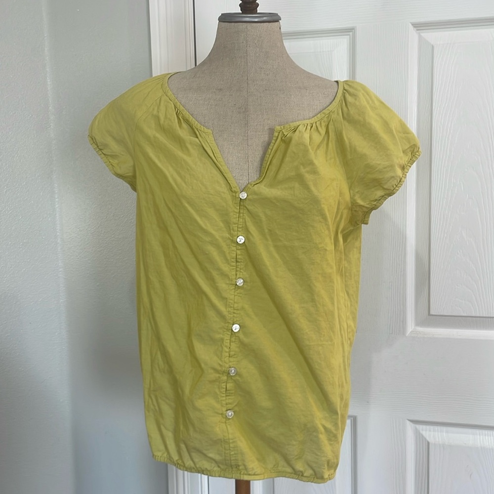 Ann Taylor Loft lime green button down top cap sleeves 100% cotton women size M